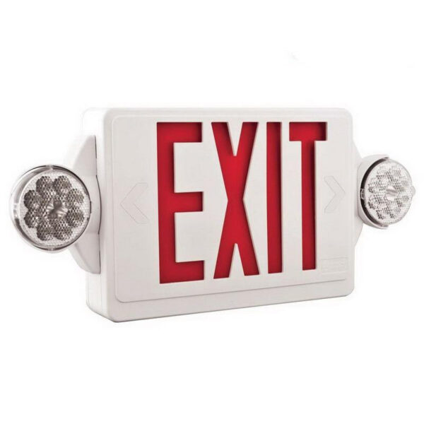 Lithonia Lighting LHQM-LED-R-M6 LHQM Series Combination Exit Sign And Light (2) LED White Housing Red Letter