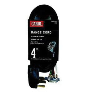 Carol 00604.63.01 Stranded Bare Copper SRDT Range Cord 6/2-8/2 4-ft Black