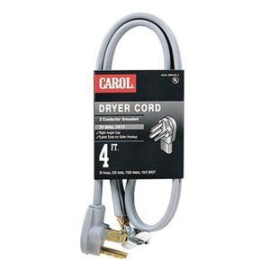 Carol 01004.63.01 Stranded Bare Copper SRDT Dryer Cord 10/4 4-ft Black