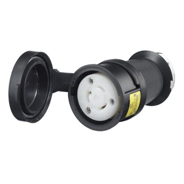 Hubbell-Wiring HBL2313SW 2-Wire 3-Pole Polarized Connector Body 125-Volt AC 20-Amp NEMA L5-20R Black/White Twist-Lock&reg; Watertight Safety-Shroud&reg;