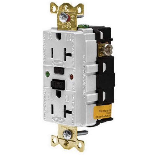 Hubbell-Wiring GFR5362SGW Industrial Grade Tamper-Resistant Self-Test GFCI Receptacle With LED Indicator 20-Amp 125-Volt NEMA 5-20R White Autoguard