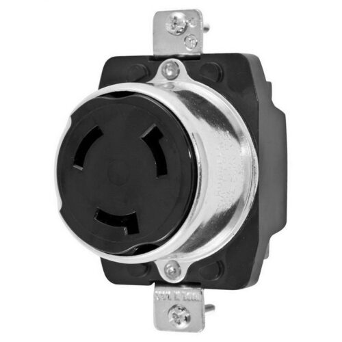 P120596.jpg Hubbell-Wiring HBL3771 Screw Mount Non-NEMA Single Receptacle 50-Amp 600-Volt AC 250-Volt DC Black Melamine Twist-Lock®