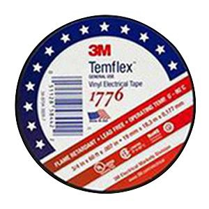3M 1776-3/4INX60FT Premium Grade General Use Electrical Tape 0.75-Inch x 60-ft x 7 mil PVC Backing Black Temflex