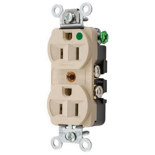 P122264.jpg Hubbell-Wiring HBL8200HI Hospital Grade Extra Heavy-Duty Heat-Resistant Straight Blade Duplex Receptacle 15-Amp 125-Volt NEMA 5-15R Ivory HBL®