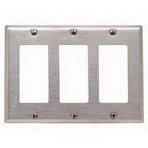 P122345.jpg Leviton 84411-40 302 Stainless Steel Device Mount Standard Size 3-Gang Decorator Wallplate/Faceplate 3-Decora/GFCI Stainless Steel Decora®
