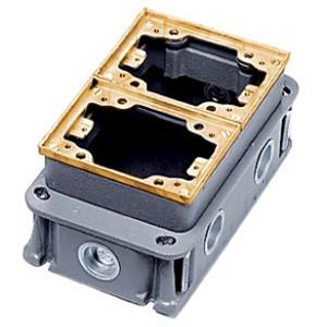 Hubbell-Wiring B423341 Cast Iron Box/Brass Collar 2-Gang Deep Fully Adjustable Concrete Floor Box 4.38-Inch x 6.38-Inch x 3.75-Inch 36.5-Cubic-Inch ScrubShield&reg;