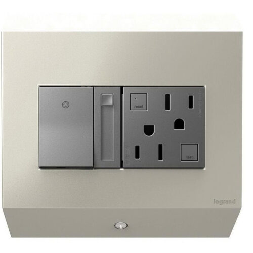 P123800.jpg Adorne APCB2TM2 Titanium Metal Control Box With Paddle Dimmer And GFCI Outlet