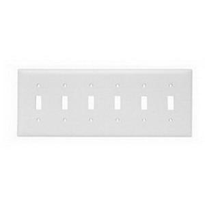 P126165.jpg Pass & Seymour TP6-W Plastic Standard Size 6-Gang Toggle Switch Wallplate 6-Toggle Switch White TradeMaster®