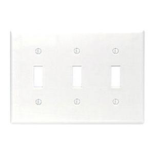 PN115762.jpg Mulberry 90073 Thermoplastic Standard Size Unbreakable 3-Gang Toggle Switch Wallplate (3) Toggle Switch White Endura