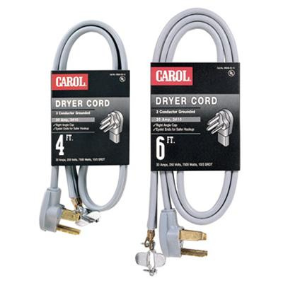 Carol 05656.63.10 Stranded Bare Copper SRDT Dryer Cord 10/3 6-ft Gray